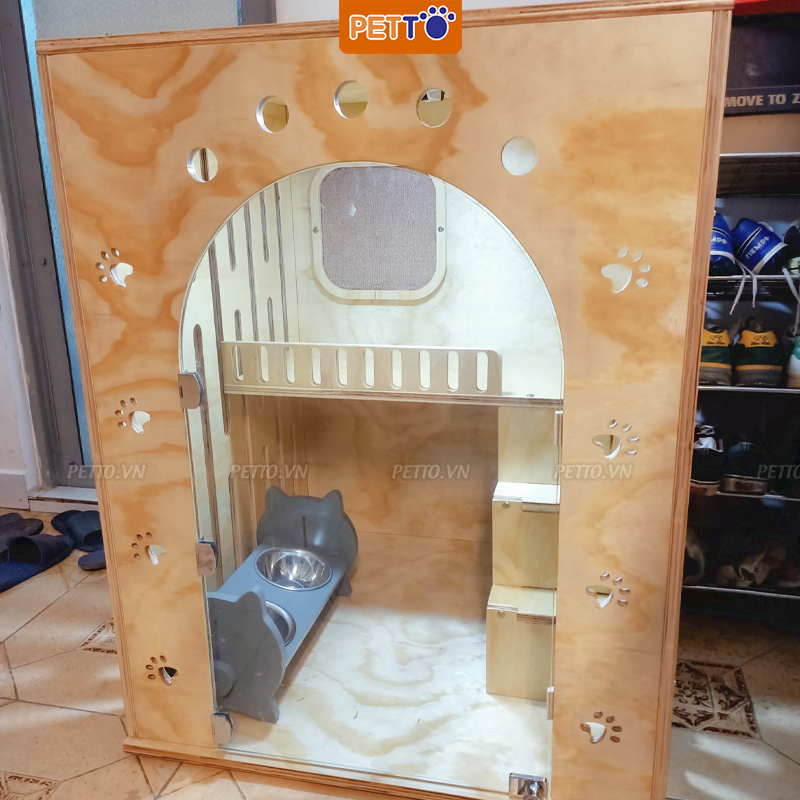 Tủ mèo - tủ nuôi mèo bằng gỗ CAO CẤP kết hợp hệ thống ĐÈN LED thiết kế bắt mắt, xinh xắn BẢO HÀNH 1 NĂM CC006