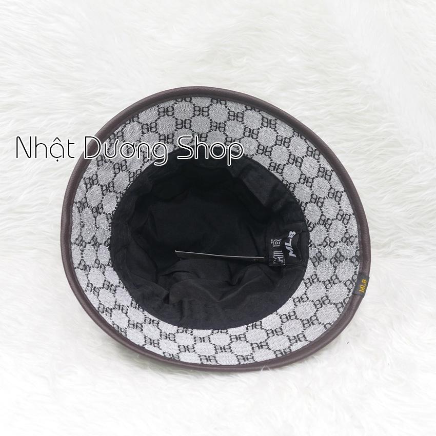 Mũ bucket vành tròn nón tai bèo cụp thêu chữ vải cotton dệt có may tem phía trong, vành nón có viên da phù hợp cho nữ.