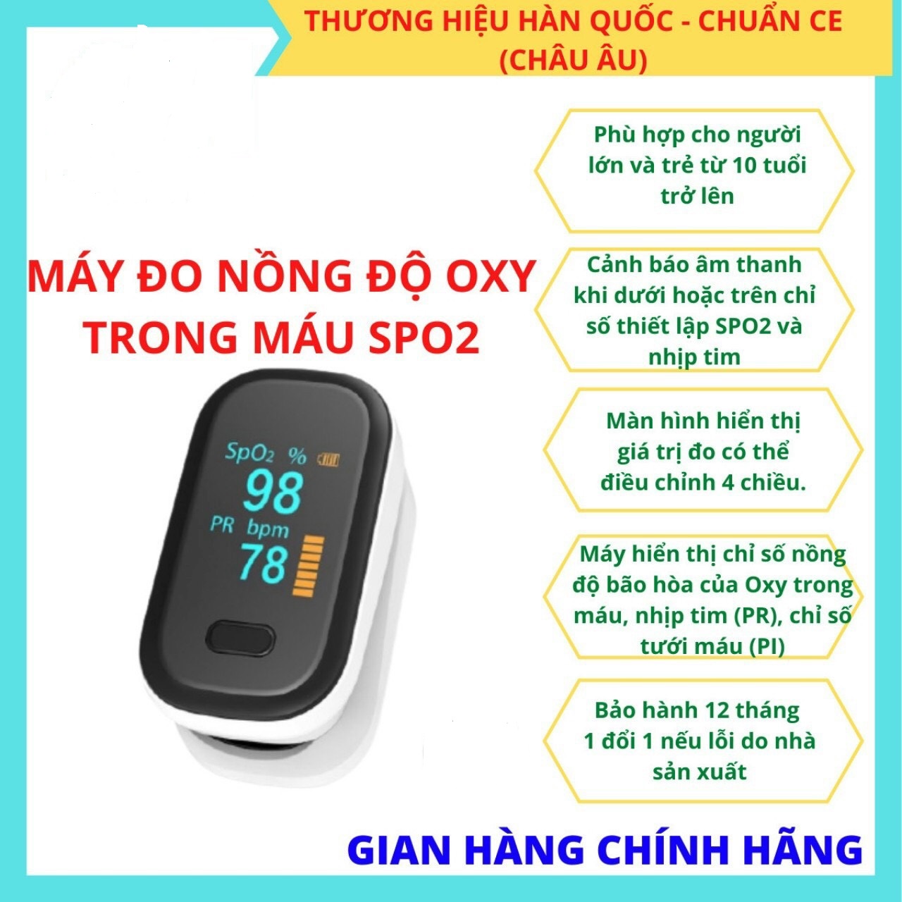 Máy Đo Nồng Độ Oxy trong Máu và Nhip Tim SPO2 YONKER 80B , đo Huyết áp dạng kẹp tay, màn hình OLED - Hàng Chuẩn