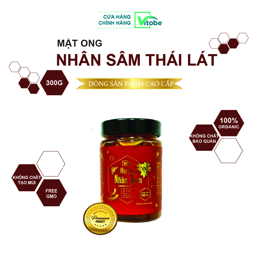 Mật Ong Nhân Sâm Vitobe (Sâm Lát) (300gr) - Hữu cơ 100% (TẶNG cây gỗ lấy mật ong  + Mật Ong nguyên chất Melaleuca 150g)c)