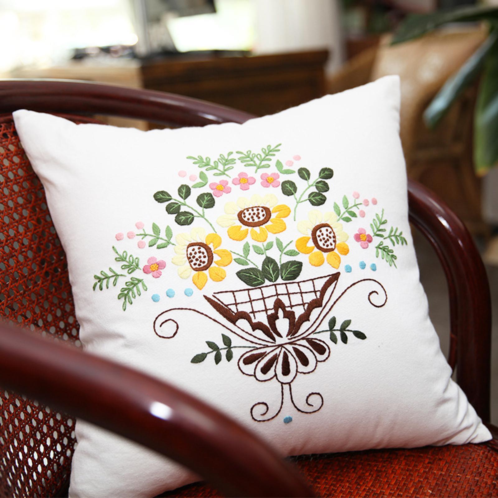 Semi-Finished Embroidery Pillow Covers Kit Sewing Craft for Sofa black