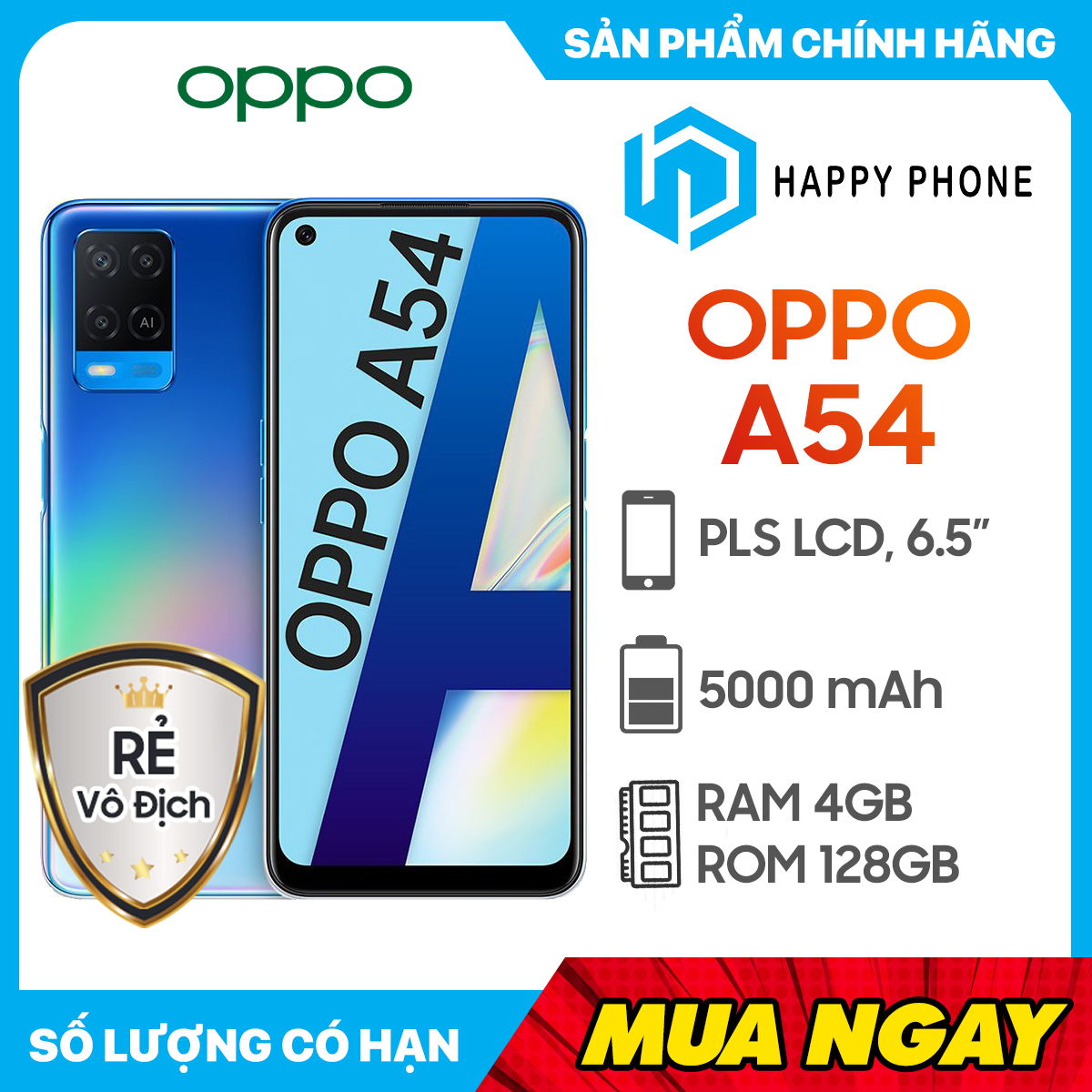 Điện Thoại Oppo A54 (4GB/128GB) - Hàng Chính Hãng - Đã kích hoạt bảo hành điện tử