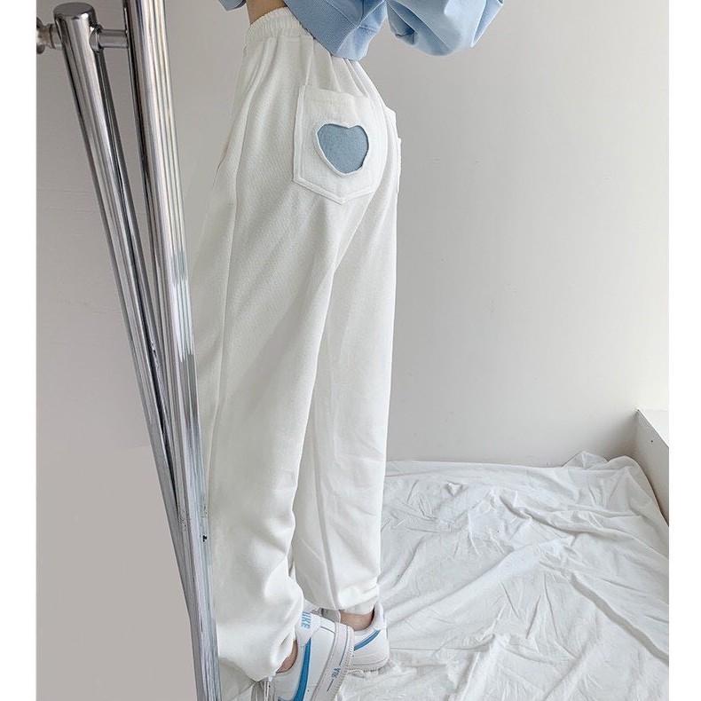 Quần Tim Jogger Ống Chun Form Rộng Unisex Quần Dài 90cm Chất Vải Umi Dày Mịn Mặc Hack Chân