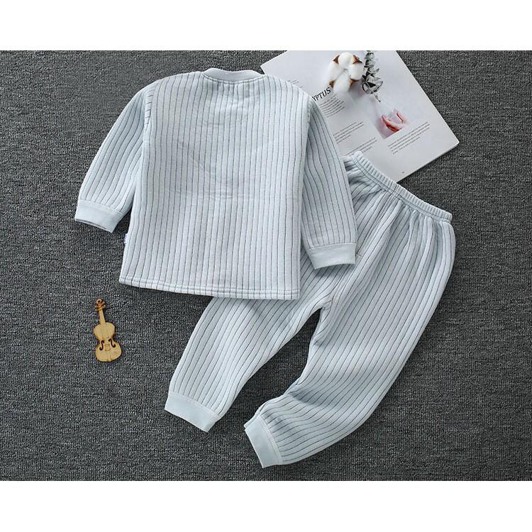 MS165 - Bộ Nỉ Cotton Trần Bông Vân Kẻ Siêu Dày Dặn Mở Khuy Cho Bé