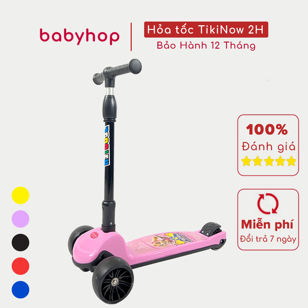 Xe trượt scooter Babyfast 3 bánh an toàn cho trẻ em của Babyhop chịu lực 80kg phù hợp cho cả bé trai và gái, bánh xe phát sáng vĩnh cửu, rèn luyện vận động, tăng chiều cao cho bé, rèn luyện vận động, tăng chiều cao cho bé