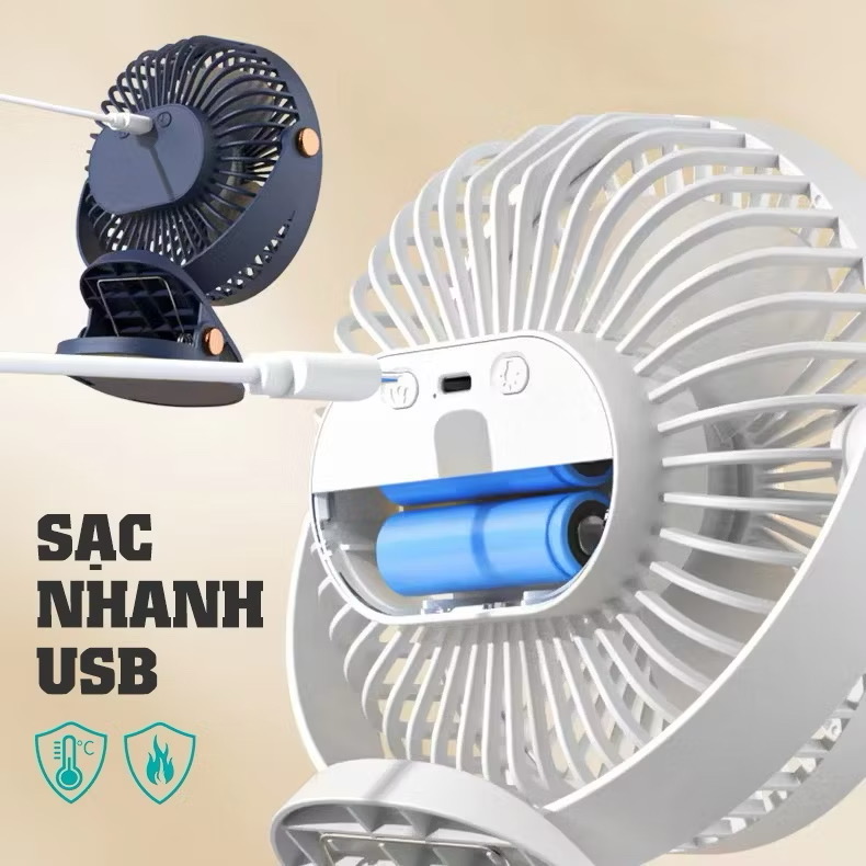 [HÀNG LOẠI ĐẸP]Quạt tích điện mini để bàn pin 10000mAh chạy 24 giờ liên tục 4 chế độ gió xoay 720 độ
