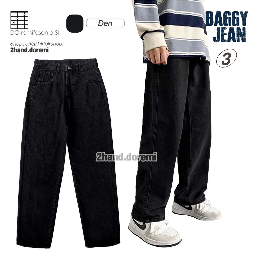 Quần Jeans Nam Nữ Baggy Form Suông Ống Rộng Cao Cấp Màu Đen Xanh Xám Retro