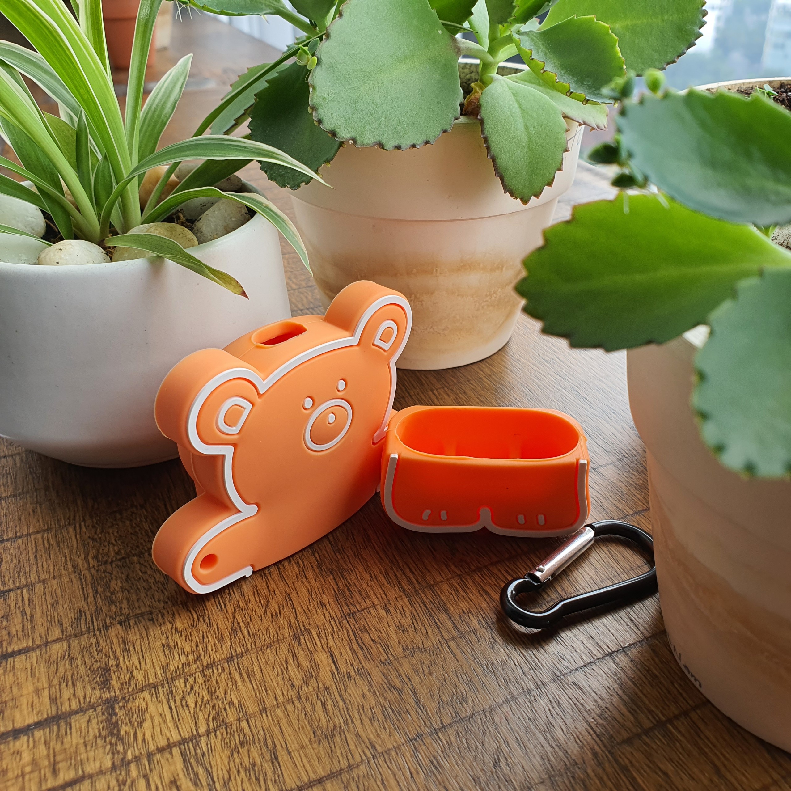 Bao Case Silicon Cho Tai Nghe Apple AirPods 1 / AirPods 2 -  Hình Gấu Màu Cam