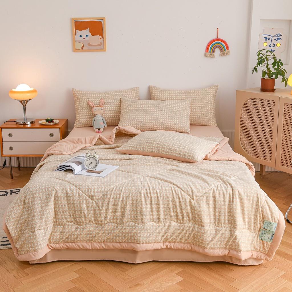 Bộ Chăn Ga Gối Cotton Đũi, chăn chần bông m6/m8/2m-Nhà Nhím Bedding2 Vỏ gối ,drap ,chăn chần Basic Caro Kẻ
