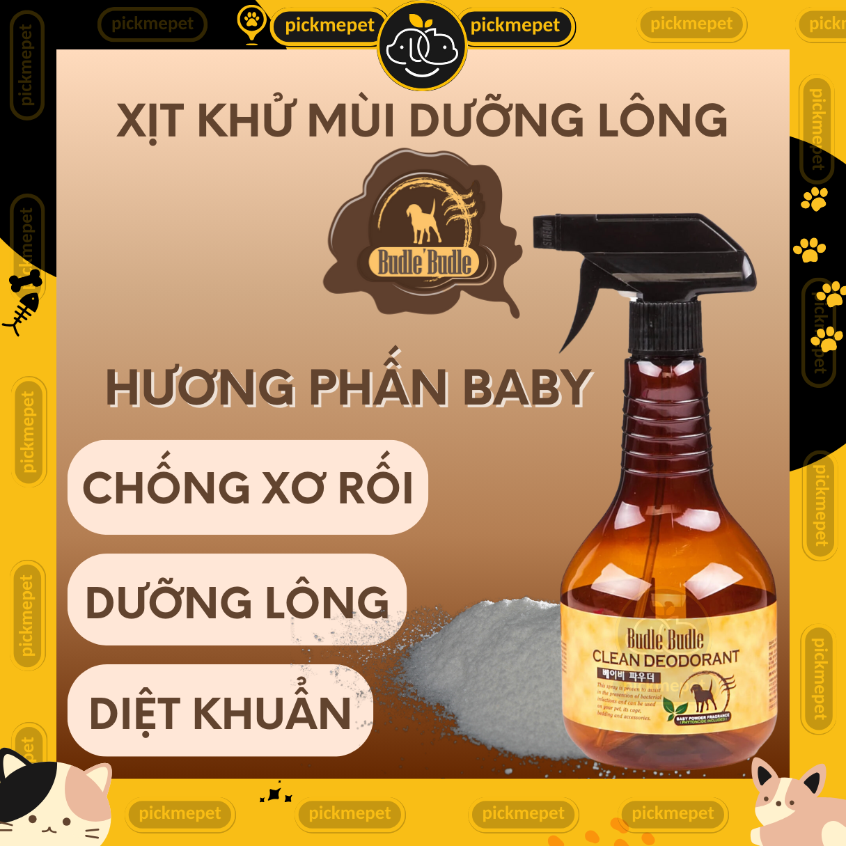 Xịt Khử Mùi Budle Budle Diệt Khuẩn, Dưỡng Lông cho Chó Mèo (530ml)