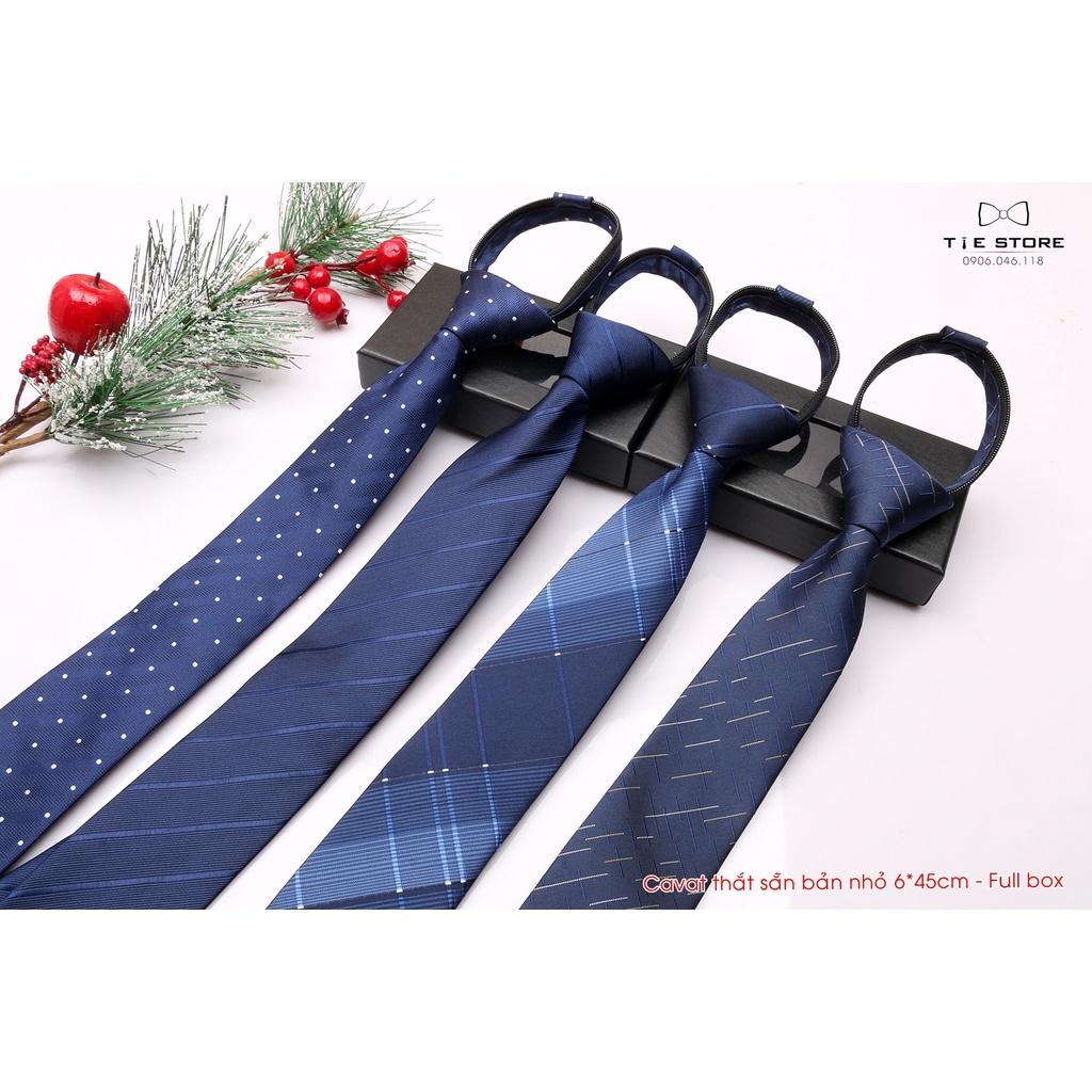 Cà vạt thắt sẵn Hàn Quốc bản nhỏ 6cm * 45cm - Tặng kèm hộp, màu xanh nhiều mẫu