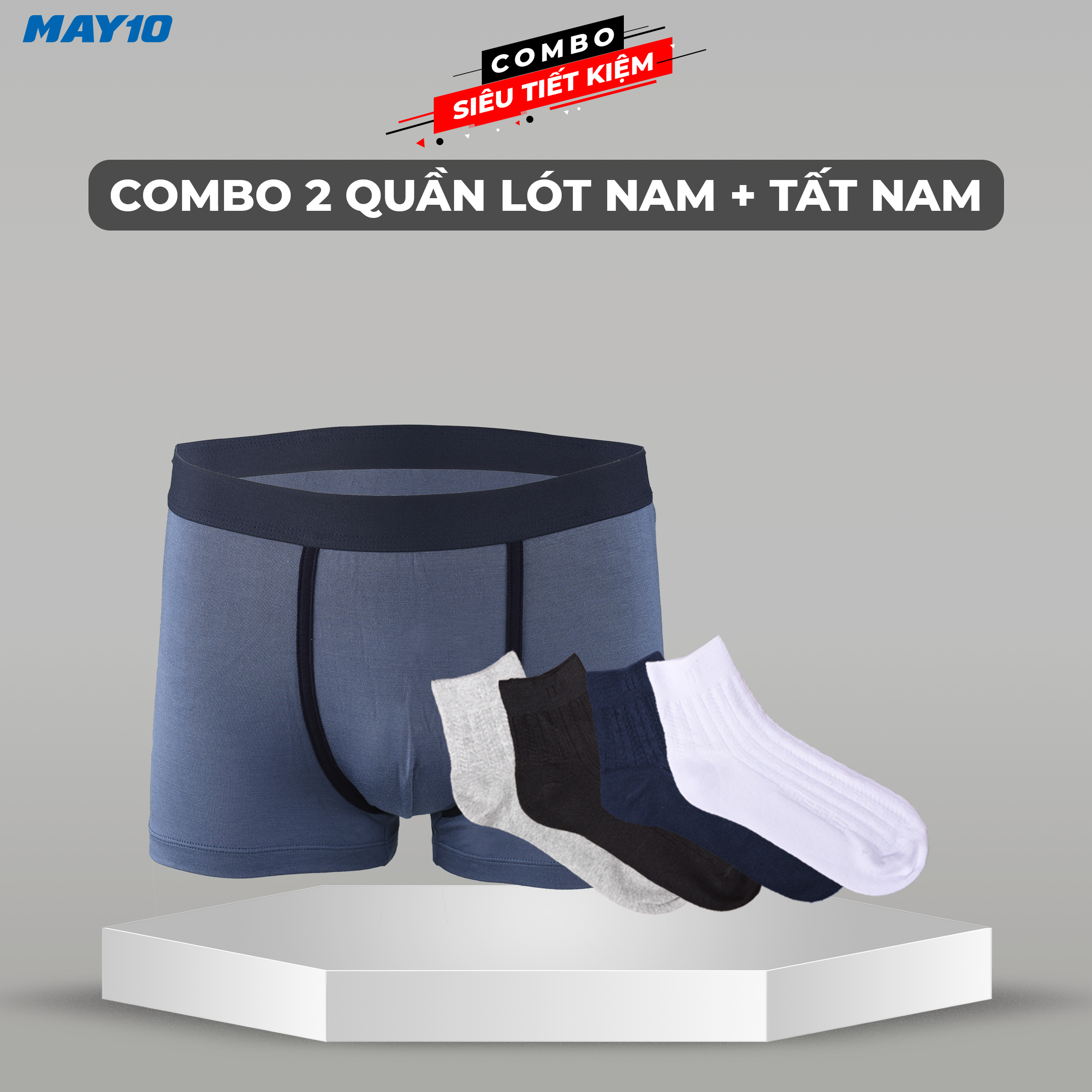 Combo 2 quần sịp nam dáng trunk - 1 đôi tất cổ trung May 10