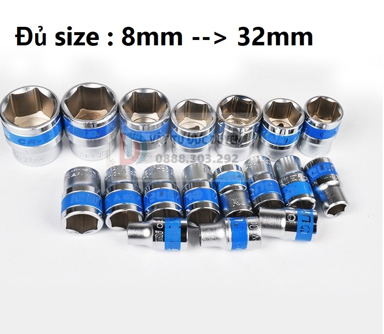 Đầu khẩu 1/2 vặn ốc, bulong, tuýp lục giác thép CR-V 8 9 10 12 13 14 15 16 17 18 22 23 24 27 30 32mm