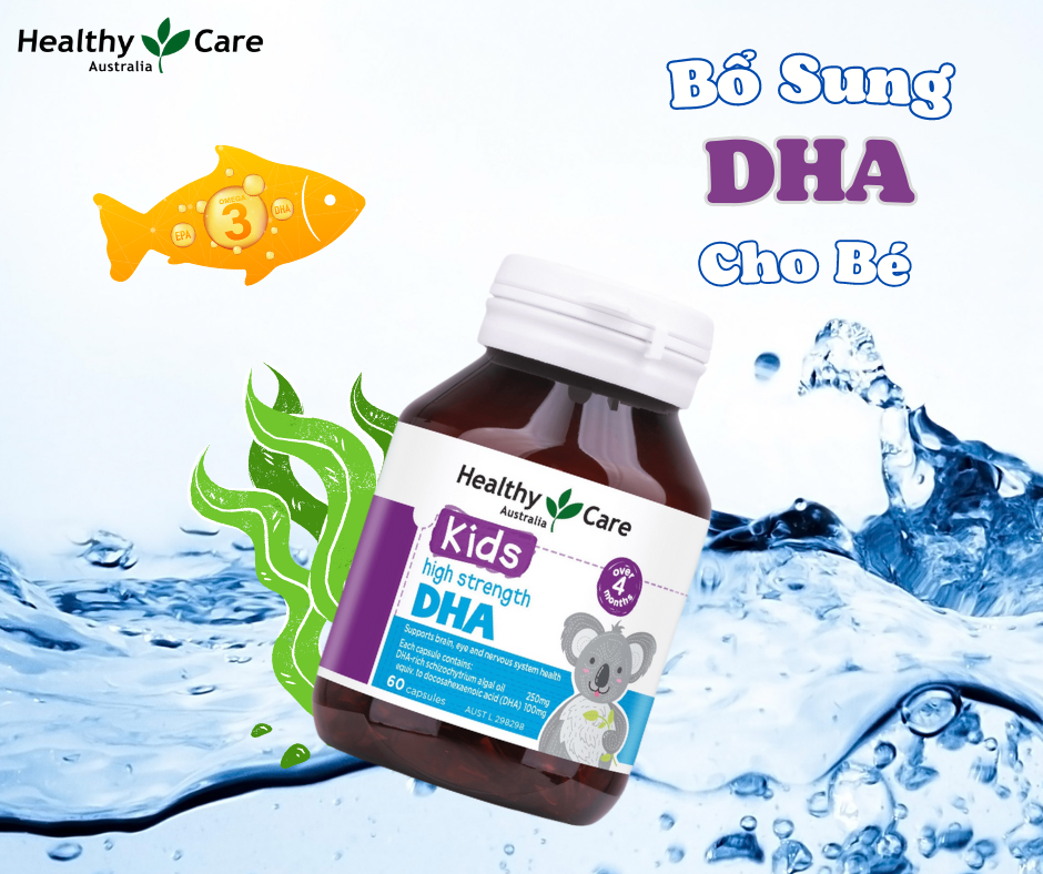 DHA cho bé từ 4 tháng - 12 tuổi Healthy Care Kids High Strength - Úc, Giúp trẻ phát triển trí tuệ, thông minh, mắt sáng khỏe - QuaTangMe Extaste