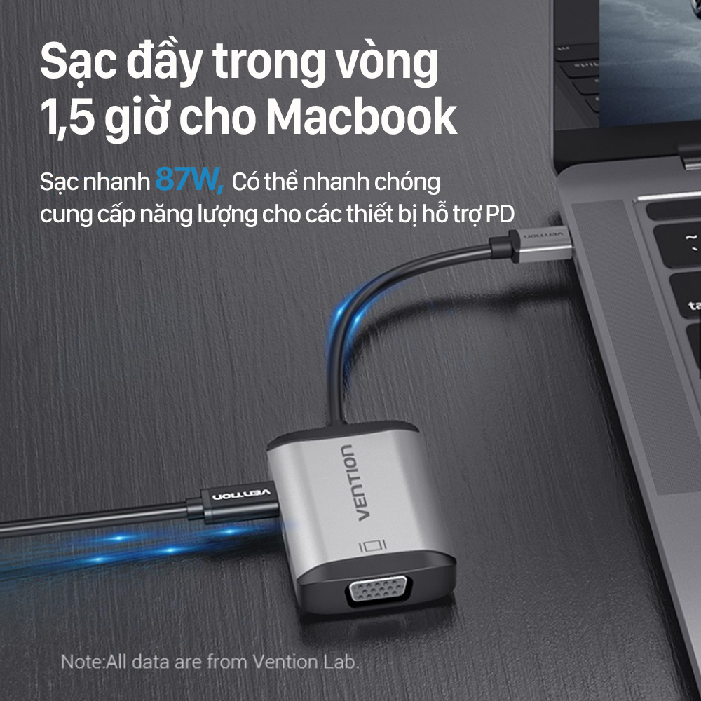 Hub Type-C to HDMI VGA Cáp chuyển đổi USB Type C to HDMI + VGA + USB 3.0 + PD Vention - Hàng chính hãng