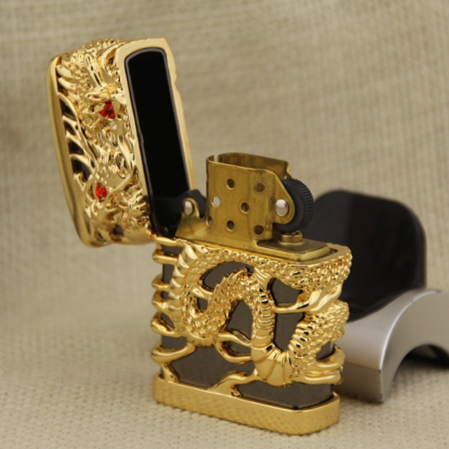 Vỏ Hột Quẹt Bật Lửa Chief CF0962J Họa Tiết Rồng Cuộn Ngọc Đỏ Đẹp Độc Lạ - Dùng Xăng Bấc Đá Cao Cấp