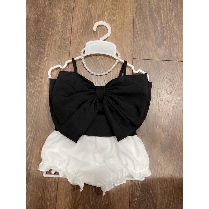Set đồ bé gái,Bộ quần Áo Bé Gái Nơ đen kết hợp quần bí Chất liệu lụa Thời trang bé gái Sinh Nhật 8-23kg Angel Baby SHOP