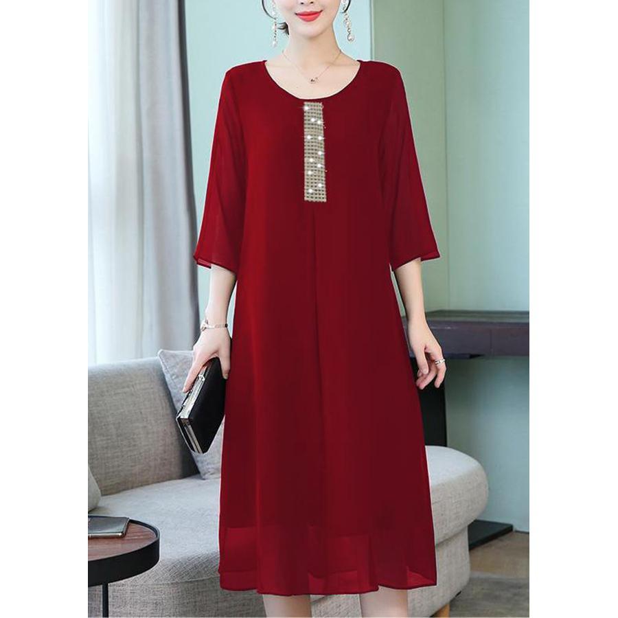 Đầm Trung Niên Dự Tiệc Vải Voan Dáng Suông Hai Lớp. Size S->5XL