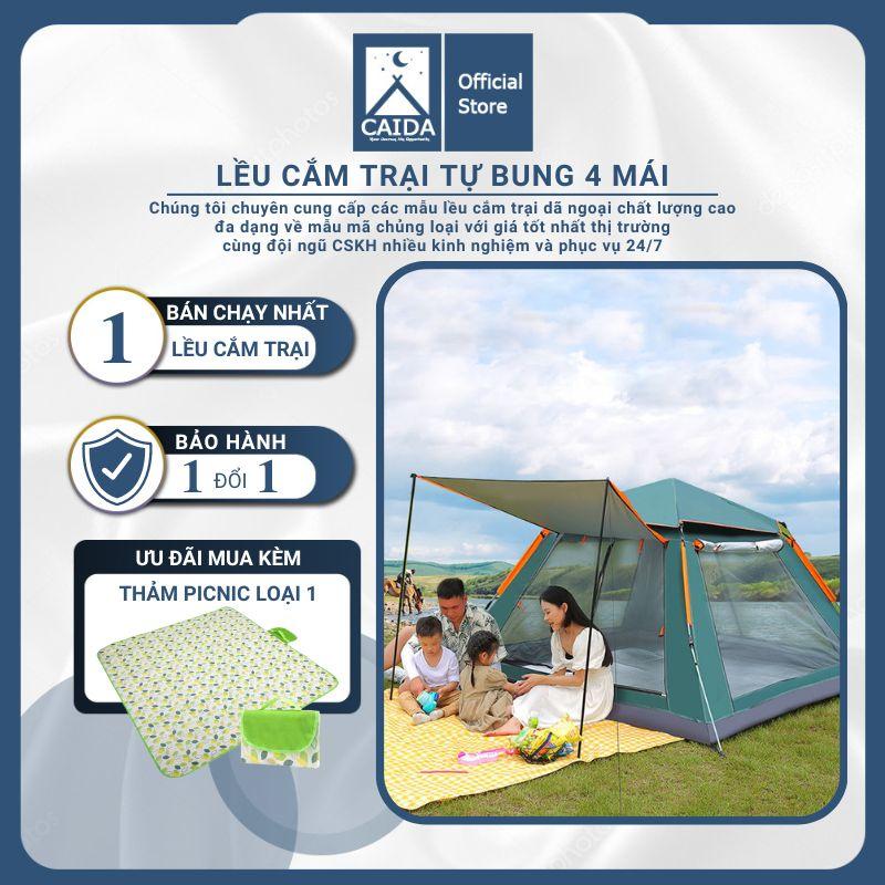 Lều cắm trại tự bung chống nước cho 4-5 người - Lều dã ngoại du lịch 2 cửa 2 lớp thông thoáng, chống muỗi và tia bức xạ