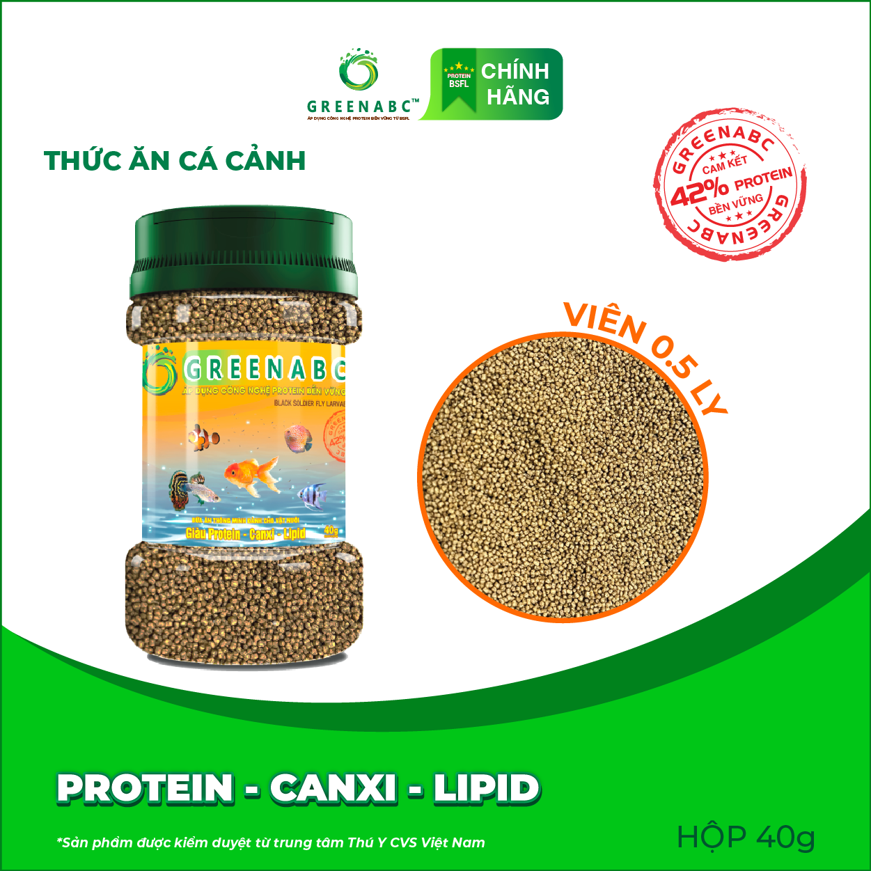 Thức ăn Cá Neon, Cánh Buồm, Molly, 7 màu, 3 đuôi ... GREENABC – Hàm lượng protein 42% cho năng lượng dồi dào, tiêu hóa tốt, tăng đề kháng, lên màu đẹp – Hộp 40g