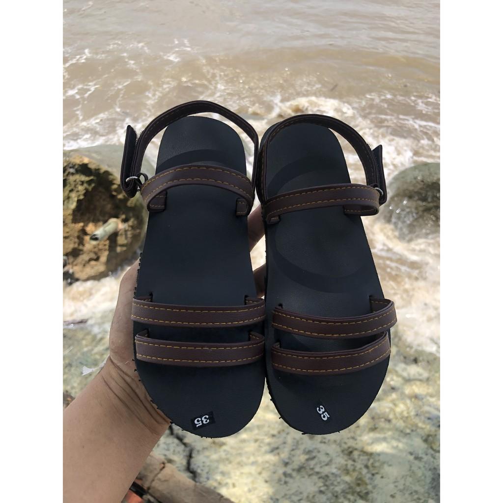 Sandal nữ đế đen quai nâu size từ 35 đến 42 khác size ib chọn