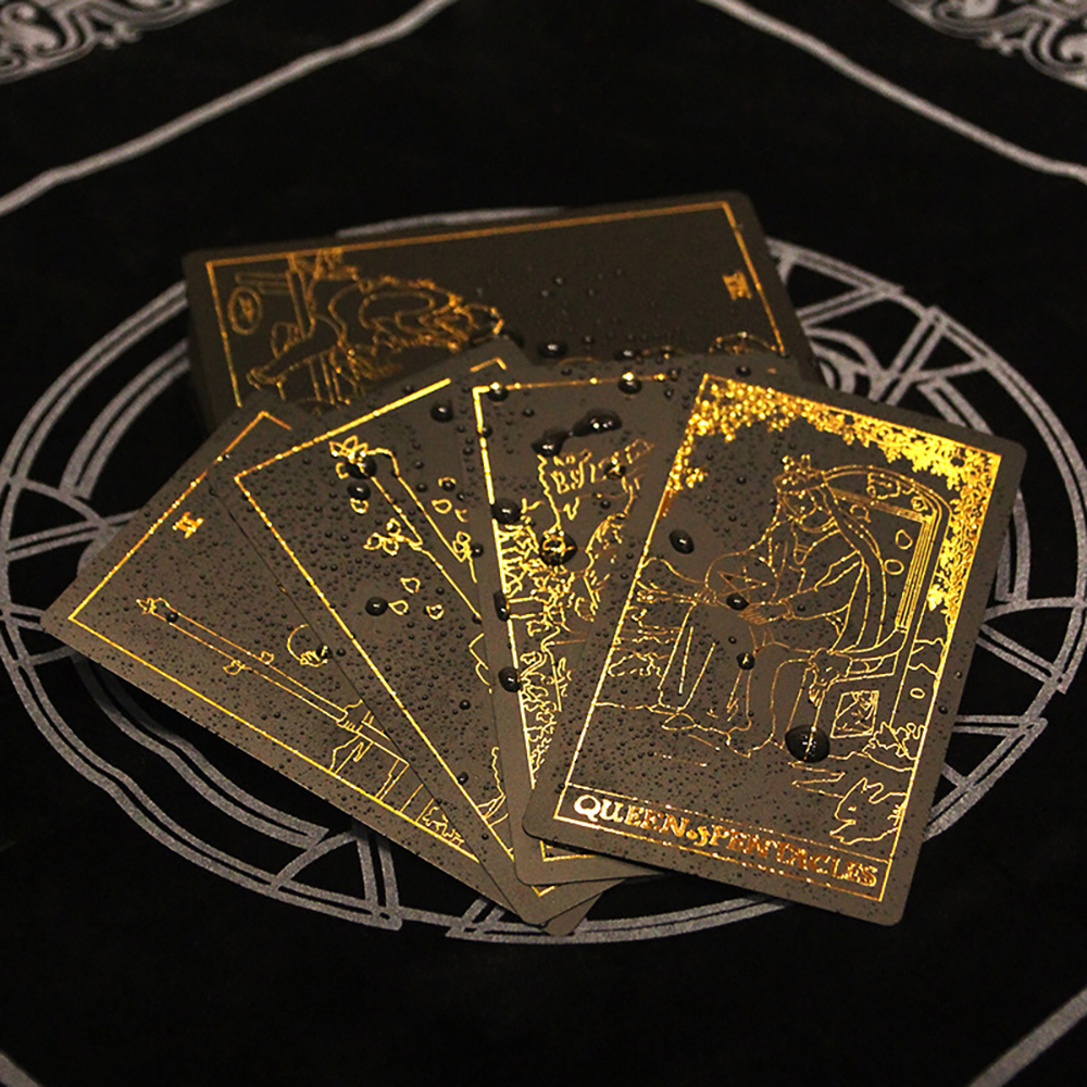 [Bài Nhựa Size Gốc] Bộ Bài Tarot Gold Foil Cao Cấp Waite Black Chất Liệu PVC Chống Nước  The Fool Hộp Cứng