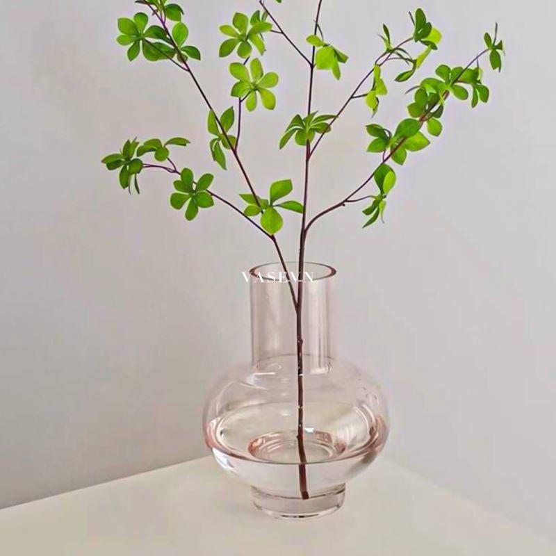 Bình Hoa Thủy Tinh Trang Trí - Màu Hồng Pastel - Dáng Thấp Bụng Tròn - Bình Cắm Hoa