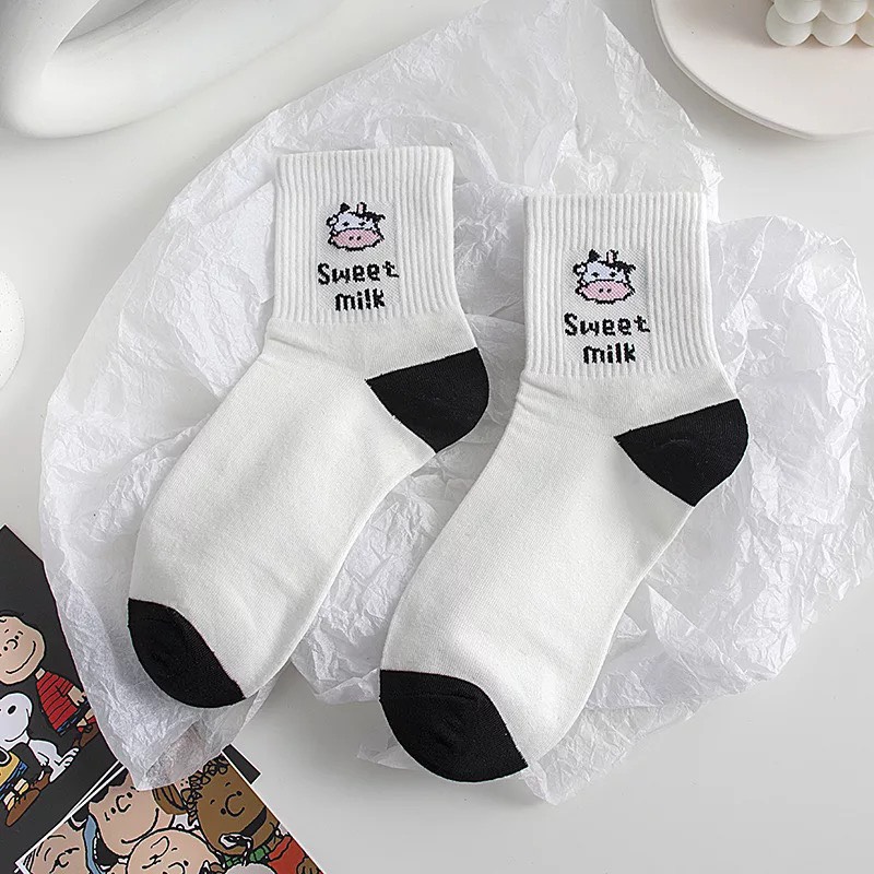 Combo 5 Đôi Tất Dáng Dài Unisex Bò Sữa Cực Chất TN76