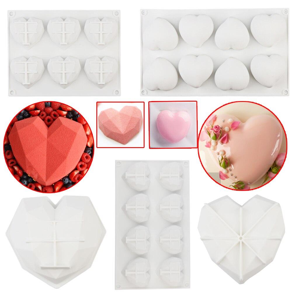 ✿✿✿Khuôn 3D Kim Cương Trái Tim Bằng Silicone Khuôn Làm Bánh Nướng Bánh Xốp Voan Chocolate Mousse