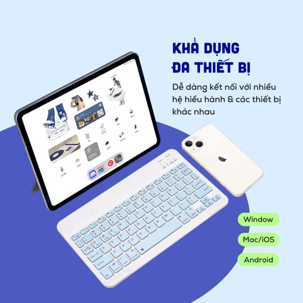 Bàn phím không dây Bluetooth mini dùng được cho IOS Android Windows thiết kế nhỏ gọn, không gây tiếng ồn