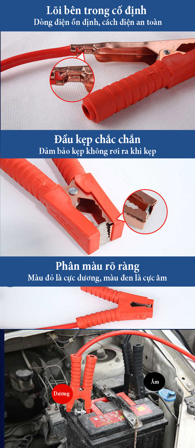 Bộ Dây Câu Bình Ắc Quy Ô Tô 1500AMP Dài 2.5M, Acquy Xe Hơi Ô Tô Có Bảo Vệ