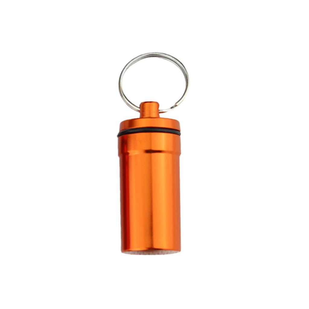 2pcs Waterproof Aluminum Pill Box Case Bottle Drug Holder Keychain Medicine Container Green and Orange