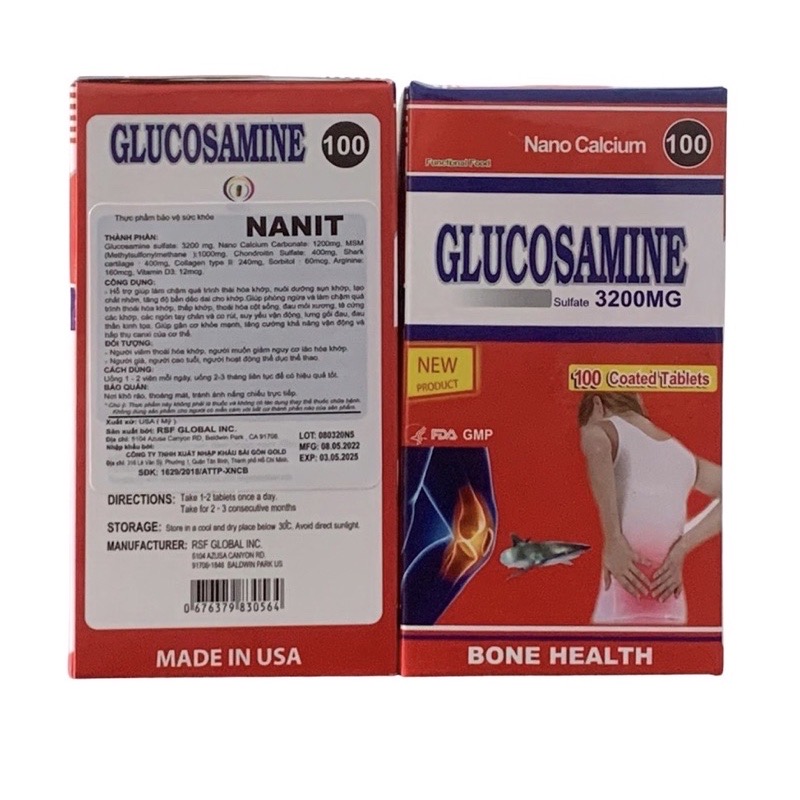 ￼Viên xương khớp NANIT glucosamine 3200 nhập khẩu Mỹ Hộp 100 viên bổ sung chất nhờn cho khớp giúp giảm đau xương khớp