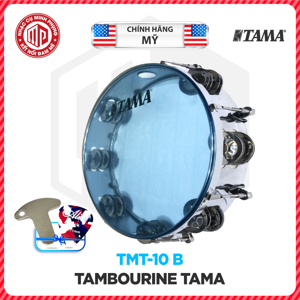 Trống lắc tay/ Lục lạc gõ bo/ Tambourine TAMA TMT-10 B - Màu xanh biển trong suốt - Hàng chính hãng