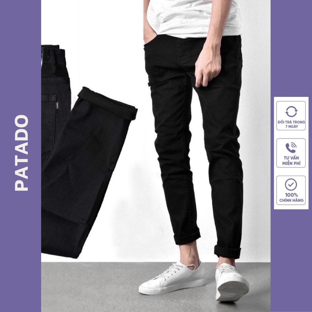 Quần jean nam đen trơn & rách vải jeans bò cotton duck cao cấp mềm mịn, co dãn - form slim fit