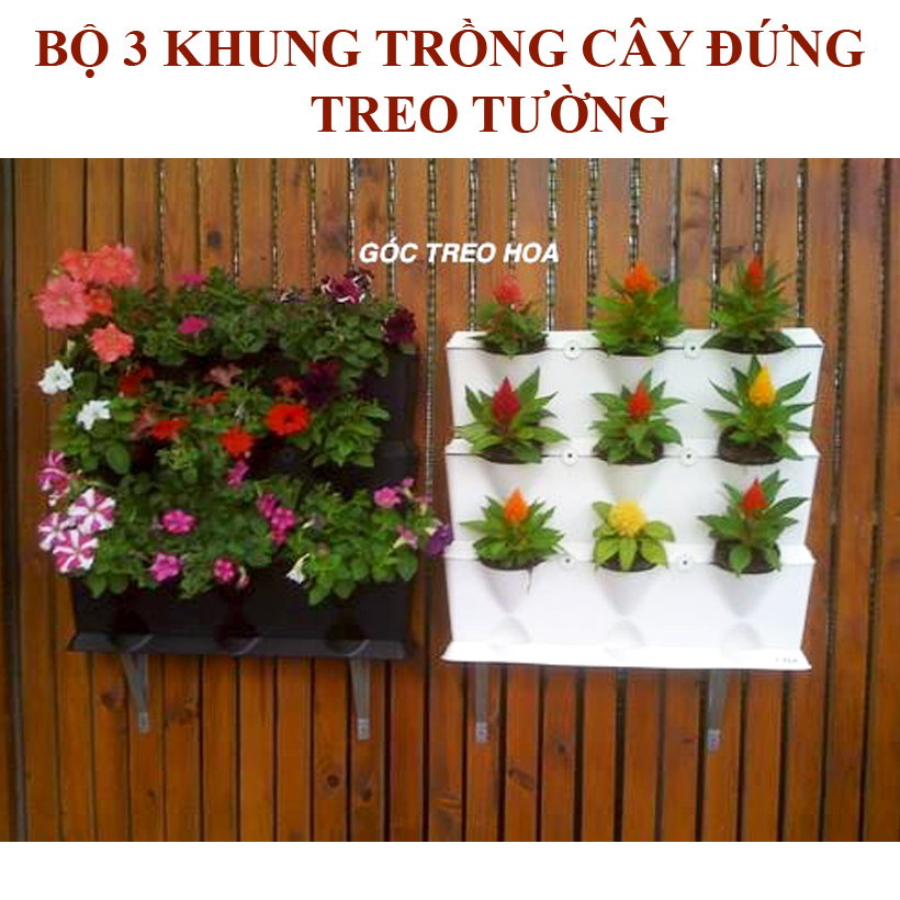 KHUNG TRỒNG RAU SẠCH ĐỨNG TẠI NHÀ CỦA CHÂU ÂU (3 khung xếp chồng lên nhau với 9 lỗ trồng và 1 khay chứa nước) dễ dàng lắp đặt và di chuyển. Không kèm hệ thống tưới nhỏ giọt