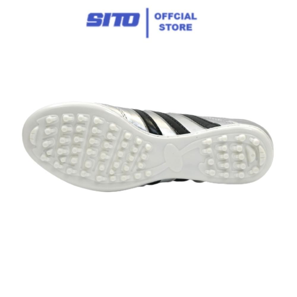 Giày đá bóng cỏ nhân tạo Geet 3 sọc Bạc Đen thể thao nam chính hãng rẻ đẹp - GS007