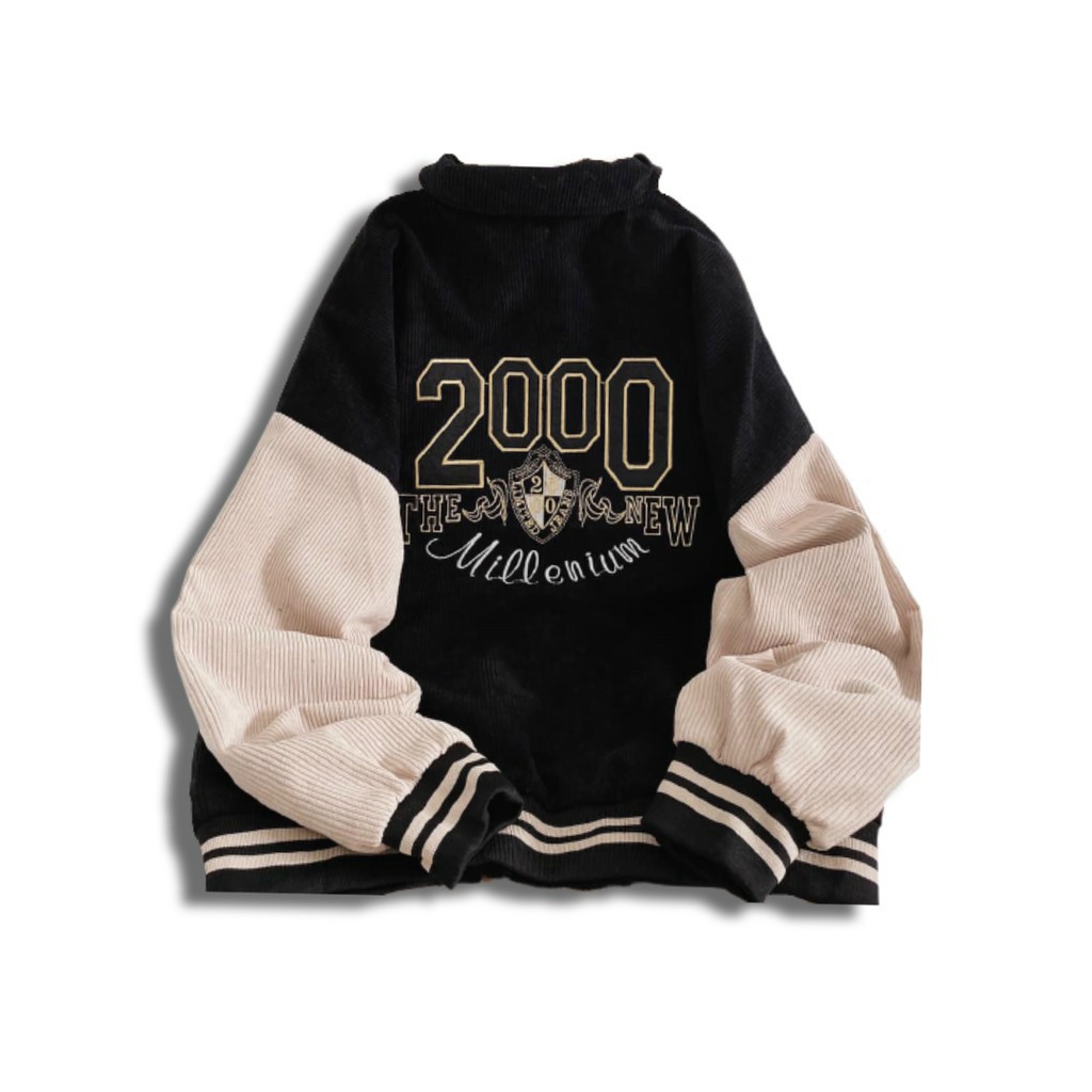 ÁO KHOÁC NHUNG TĂM KIỂU BOMBER IN LOGO 2000 - HÀNG IN BAO ĐẸP, Áo khoác bomber nhung - Áo Bomber jacket nhung gân cao cấp UNISEX chuẩn form nam nữ