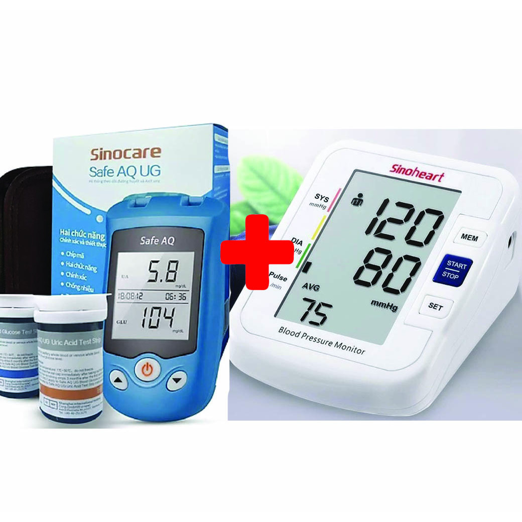 Combo Máy Đo Đường Huyết + Gút 2 Trong 1 và Máy Đo Huyết Áp Bắp tay Chính Hãng Sinocare