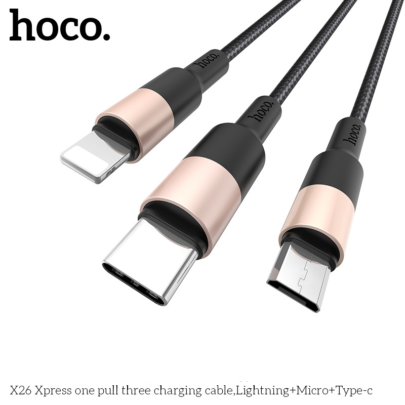 Dây Cáp Sạc Hoco 3 Đầu Bọc Dù Cao Cấp Lightning – Micro – TypeC hàng nhập khẩu