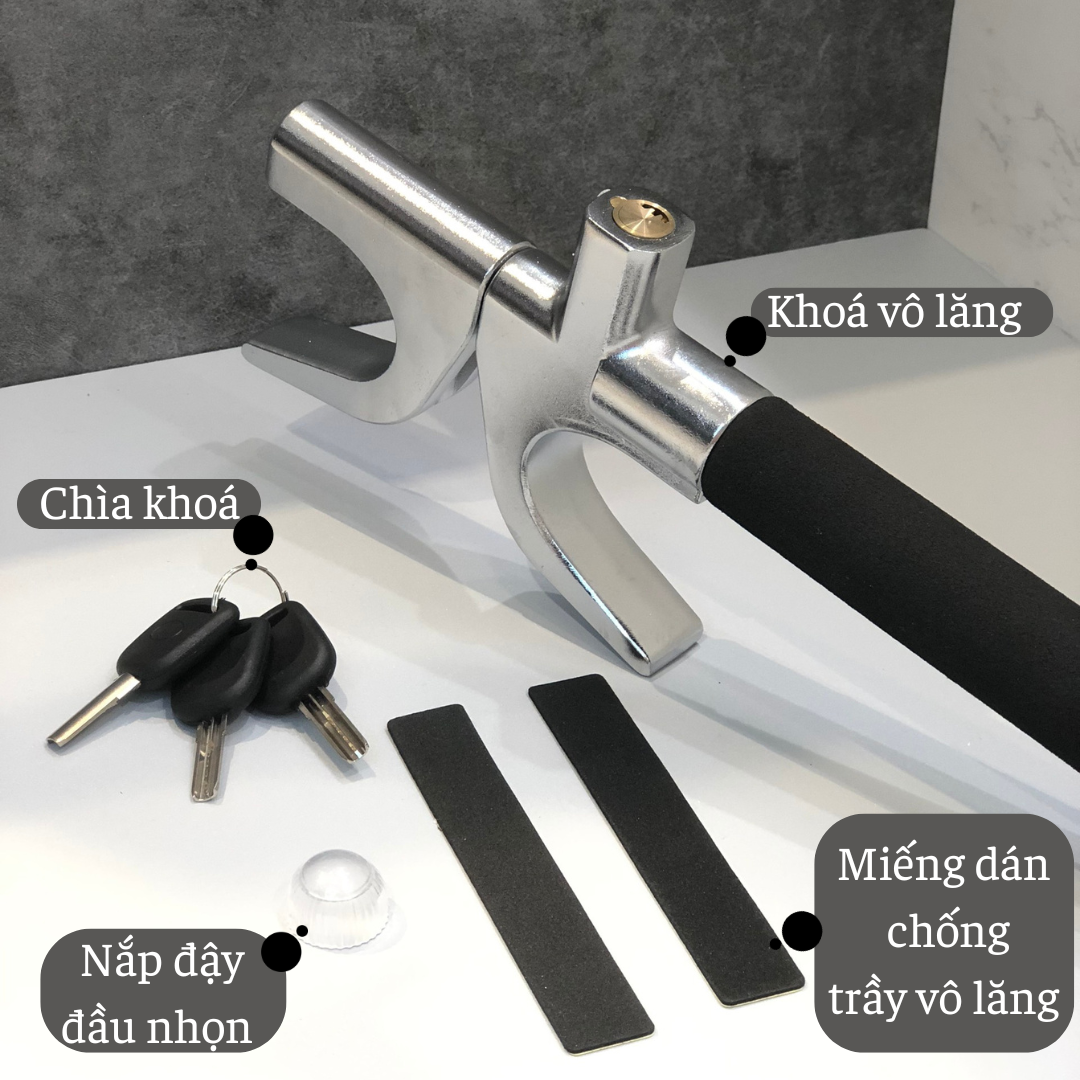 Khoá Vô Lăng Ôtô - Khoá tay lái xe hơi, đầu búa thoát hiểm + TẶNG KÈM MIẾNG MÚT DÁN CHỐNG TRẦY