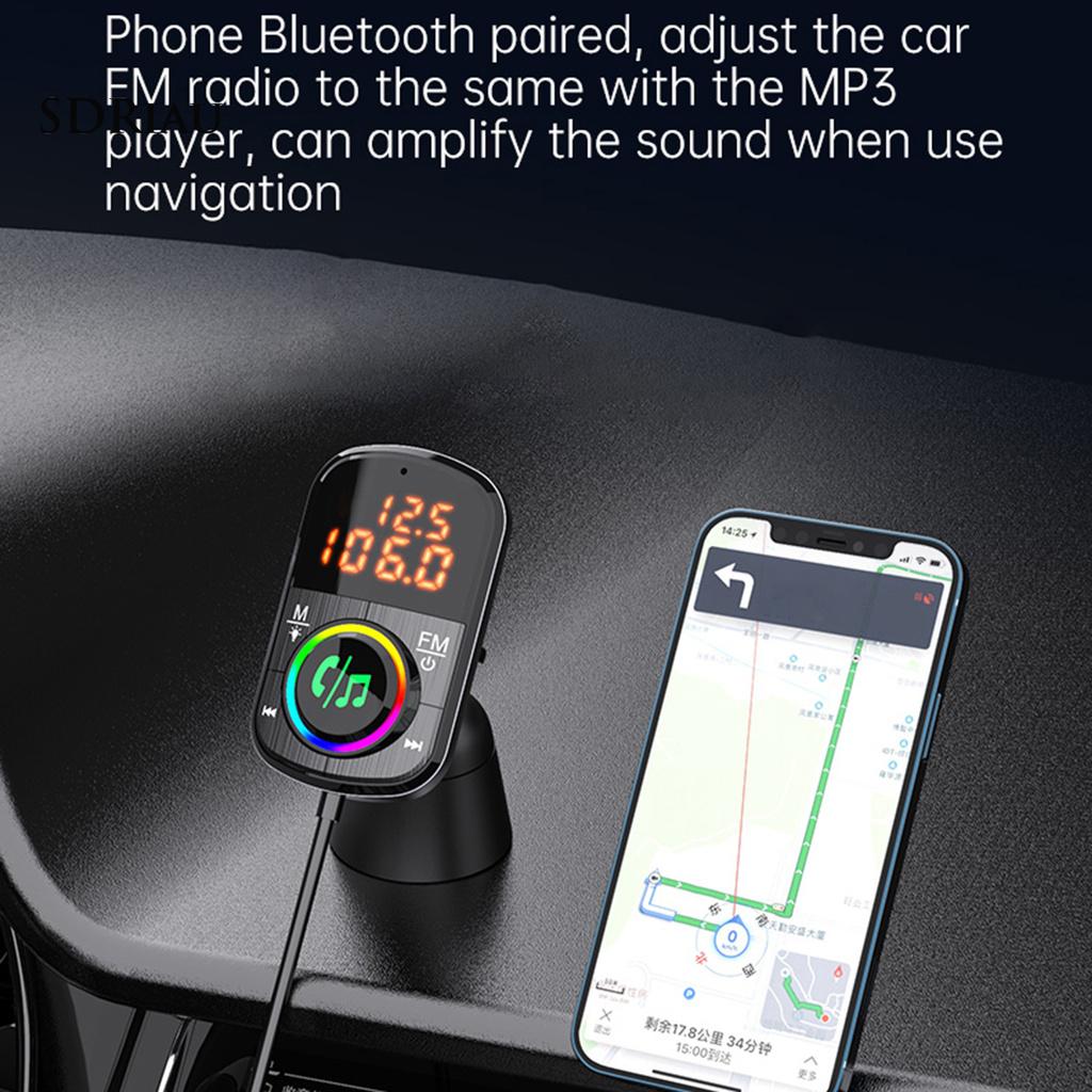 *QXDZ* BC71 Car Charger Dual Digital Display Bluetooth V5.0 ABS Colorful Light Bluetooth Transmitter Charger for Car