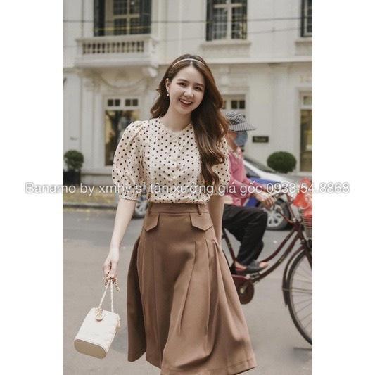 Chân váy xòe midi túi nắp màu đen nâu thời trang Banamo Fashion 5322