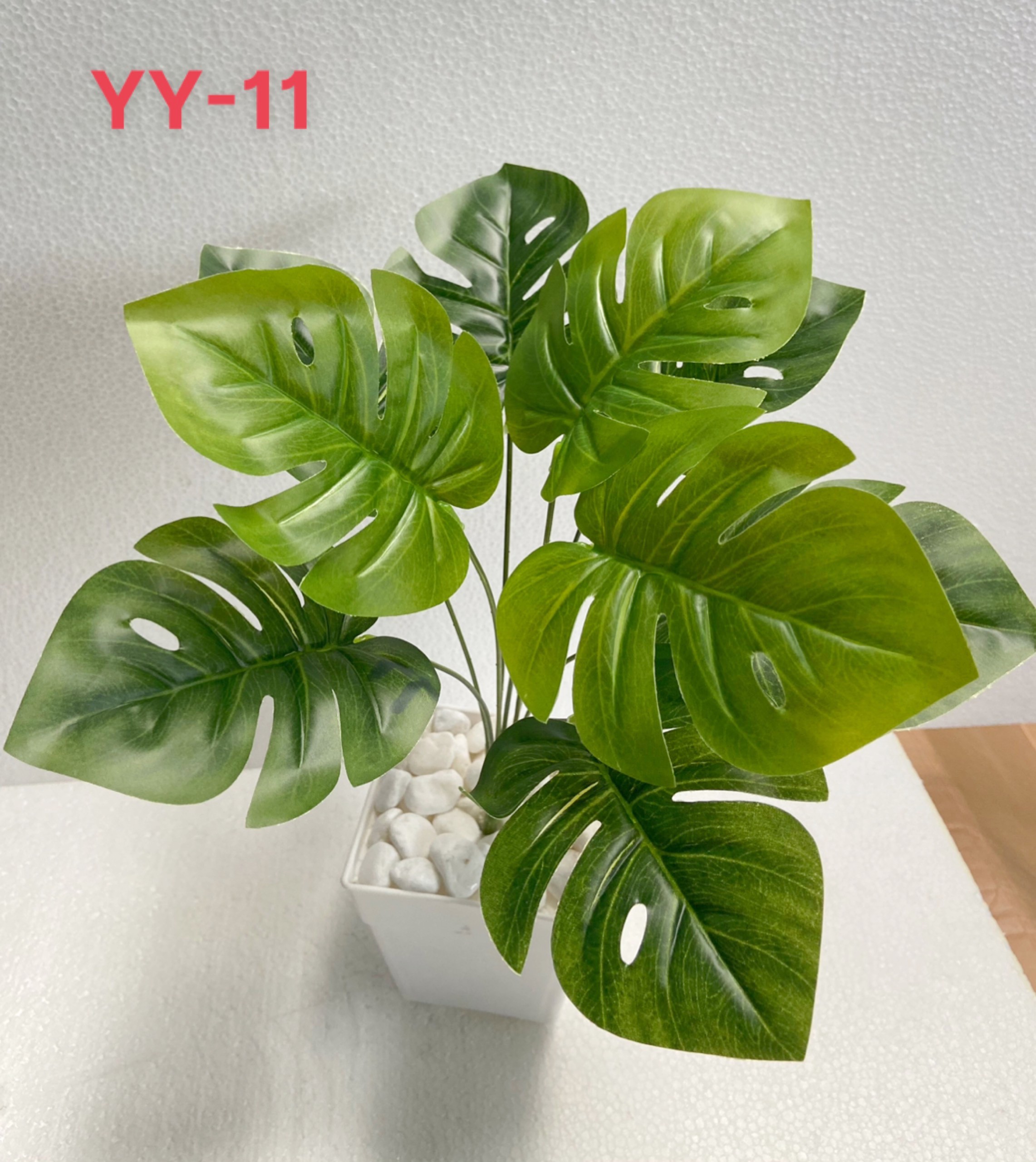 Cây giả trang trí, cây trầu bà lá xẻ giả trang trí, cắm chậu, làm tiểu cảnh 9 lá, 40cm - YY-11