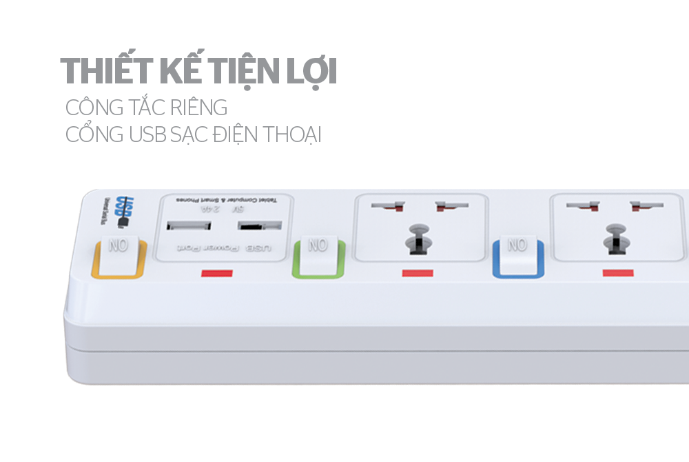Ổ Cắm Điện Kèm Sạc Nhanh USB Sunhouse APEX APE-OC2-3RU (2.5m) - Chính Hãng