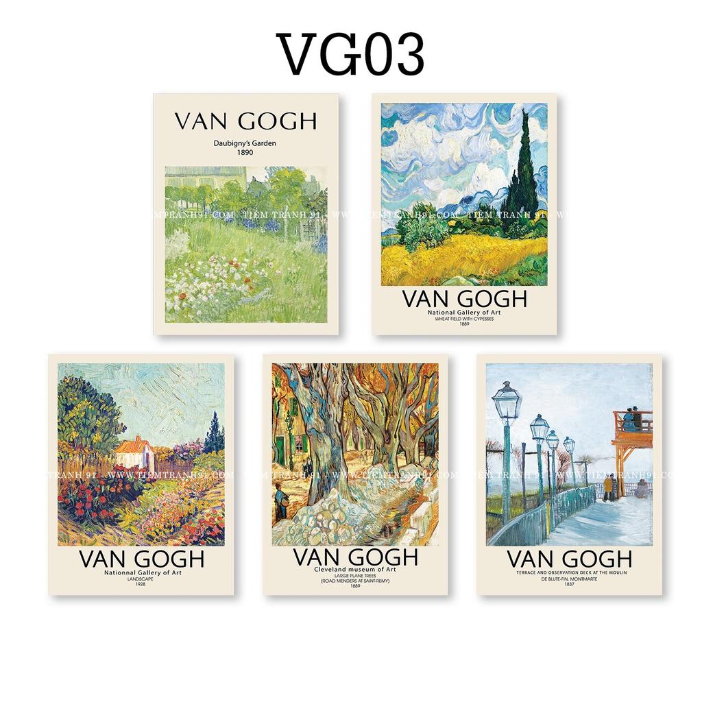 Set 5 tranh dán tường, chất liệu fomex dày 5cm, tranh canvas chủ đề Van Gogh, đính sẵn keo 2 mặt tiện dụng