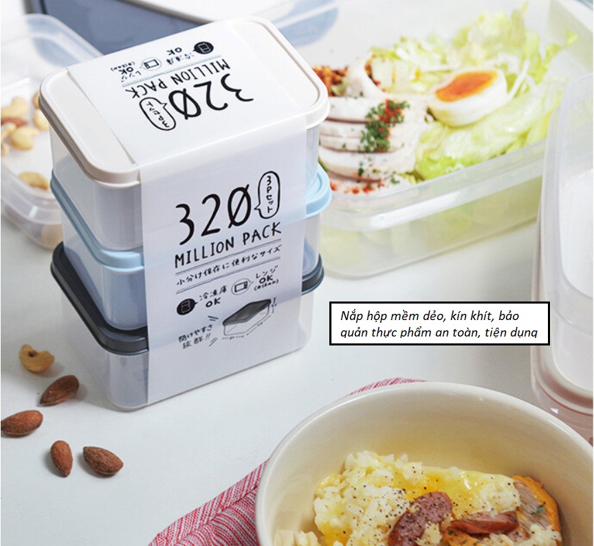 Set 03 hộp thực phẩm Yamada Million Pack Mini 320ml, kiểu dáng hiện đại, nắp dẻo kín, đóng/ mở tiện lợi, dễ dàng sử dụng - nội địa Nhật Bản