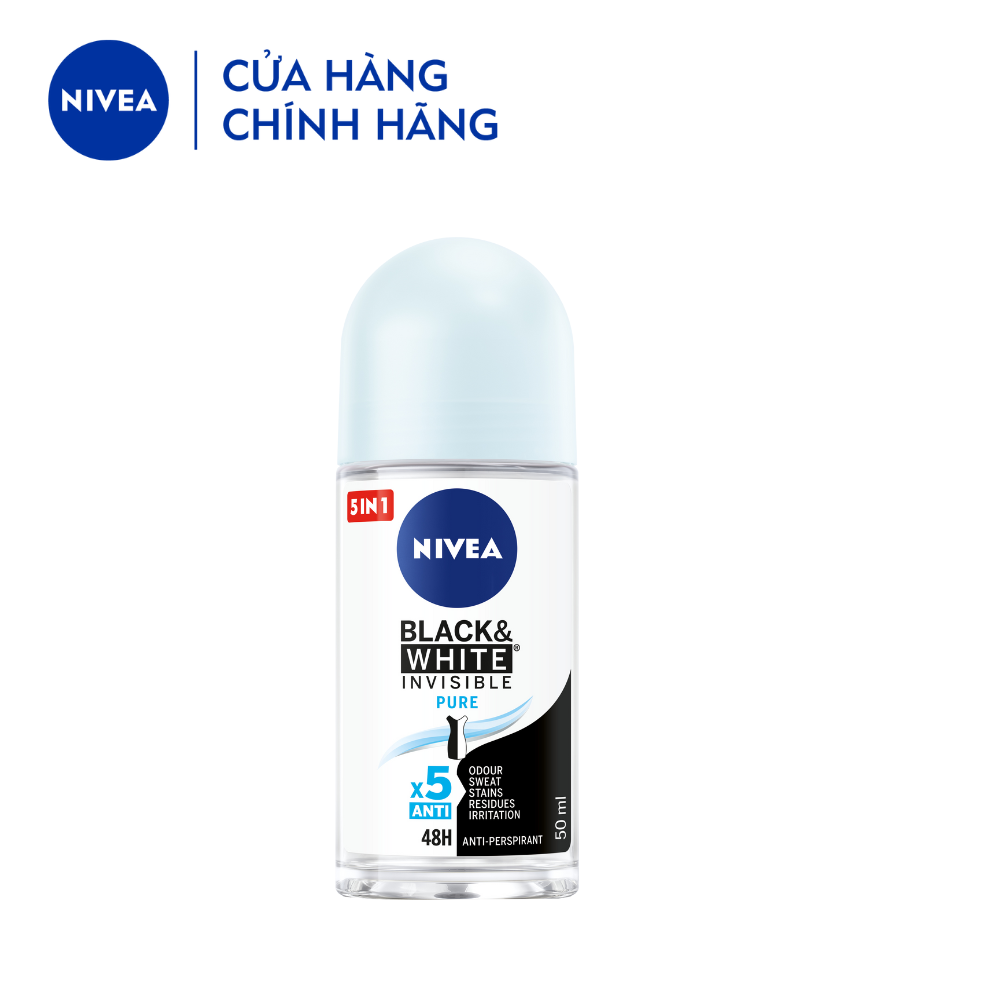 Lăn Ngăn Mùi NIVEA Black & White Ngăn Vệt Ố Vàng Vượt Trội 5in1 - 82234