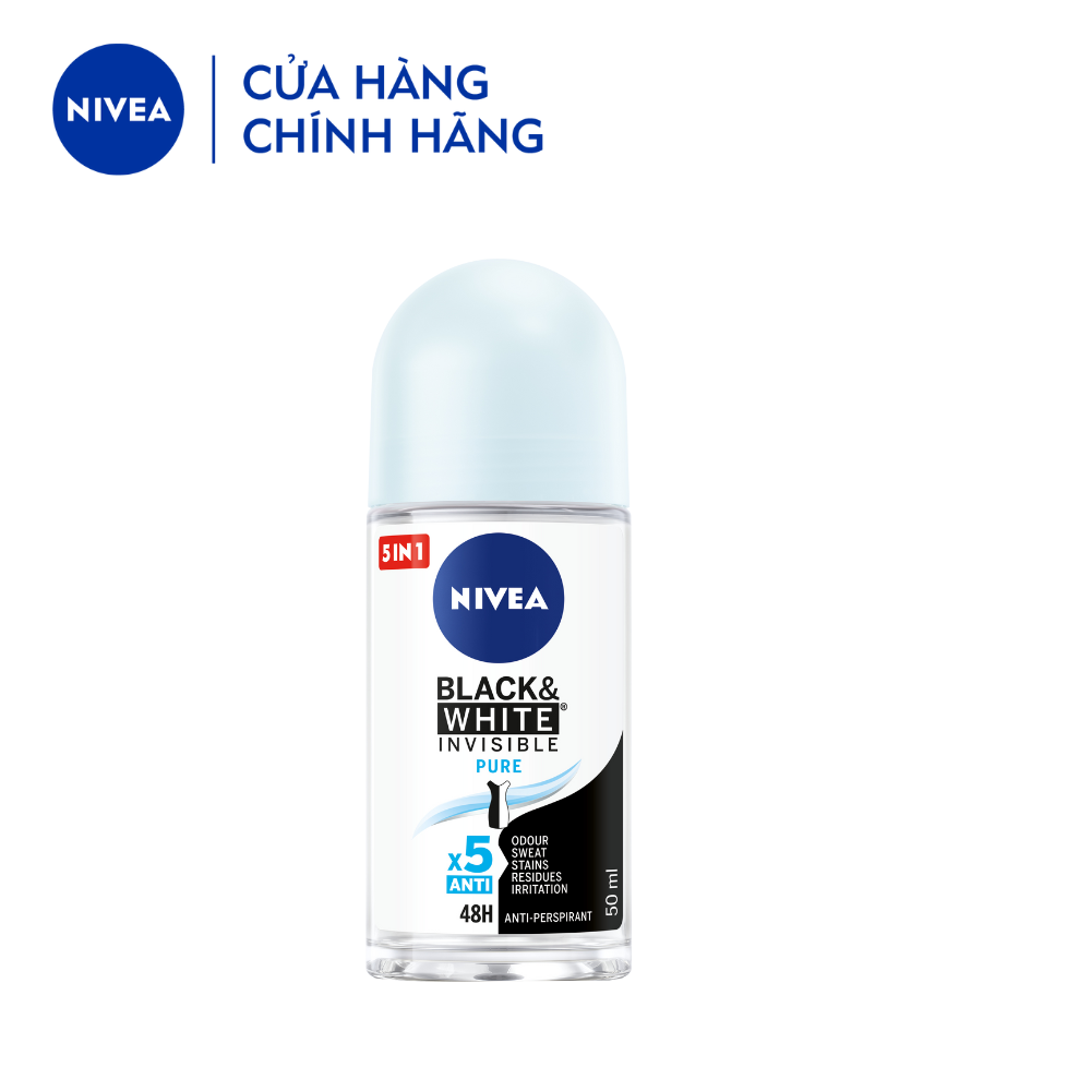 Lăn Ngăn Mùi NIVEA Black & White Ngăn Vệt Ố Vàng Vượt Trội 5in1 (50ml) - 82234