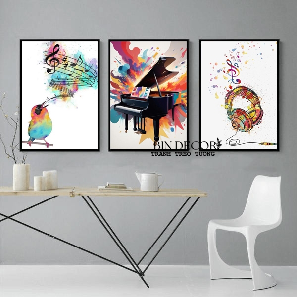 (ẢNH THẬT) Tranh treo tường sắc màu âm nhạc trang trí decor phòng âm nhạc kèm đinh